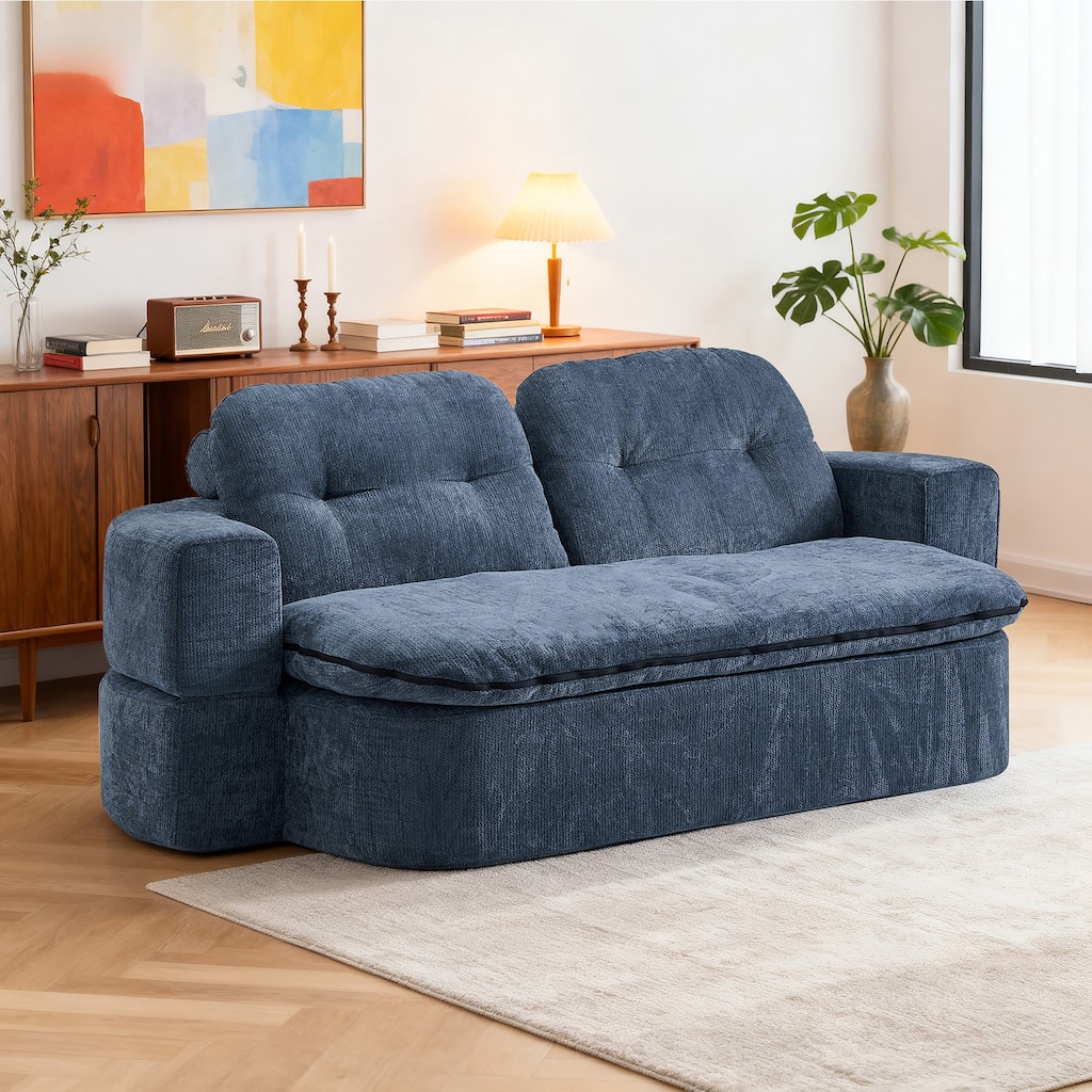 Modern 2-Seater Sofa 2-in-1 Sleeper Sofa Bed with Convertible Sofa Cushion Unfolds Into Quilt, 2 Pillows, for Living Room