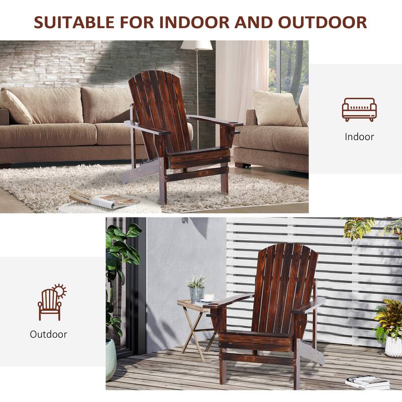 Outsunny Wooden Adirondack Chair, Outdoor Patio Lawn Chair with Cup Holder, Classic Lounge for Deck, Garden, Backyard, Fire Pit