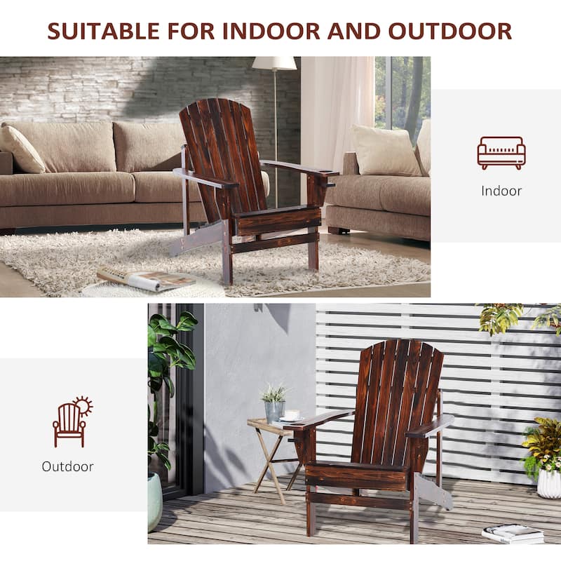 Wooden Adirondack Chair, Outdoor Patio Lawn Chair with Cup Holder, Weather Resistant Lawn Furniture, Classic Lounge