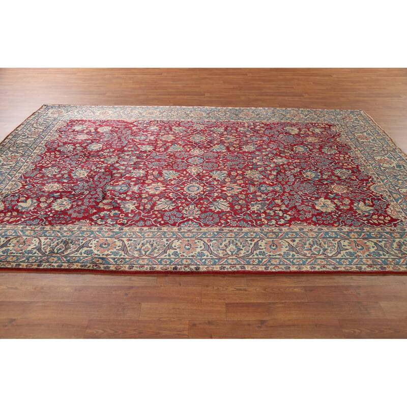 Vegetable Dye Floral Yazd Antique Persian Wool Carpet - 6'6" x 9'10"