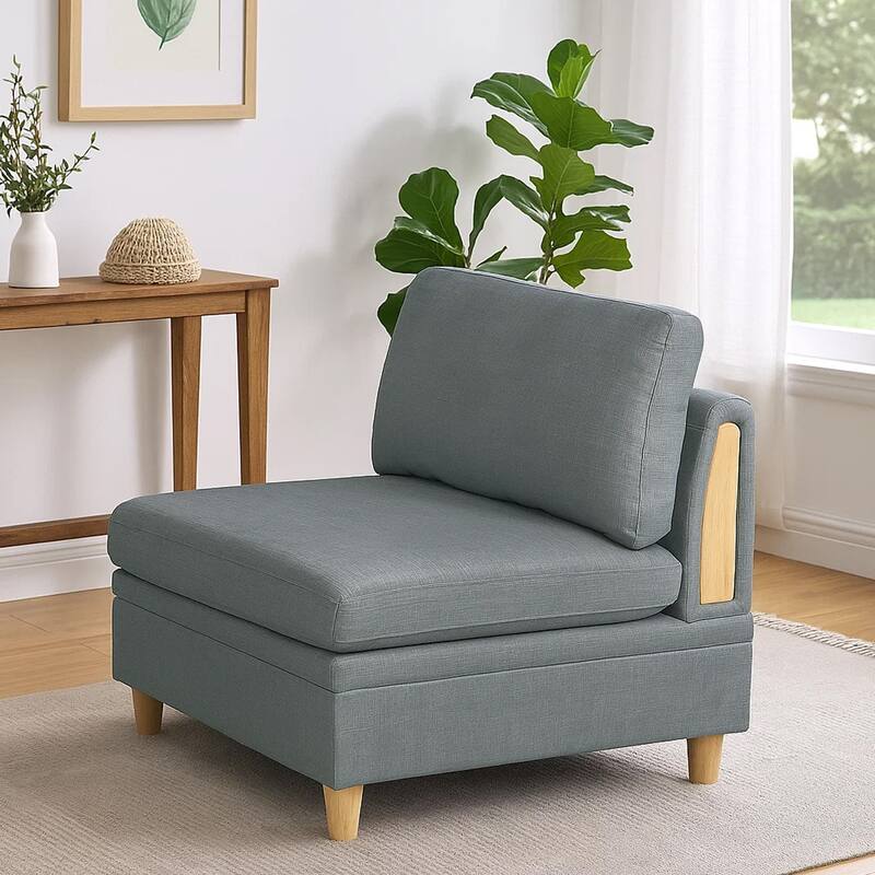 Gimy 37 Inch Modular Armless Sofa Chair, Gray Dorris Upholstery, Wood