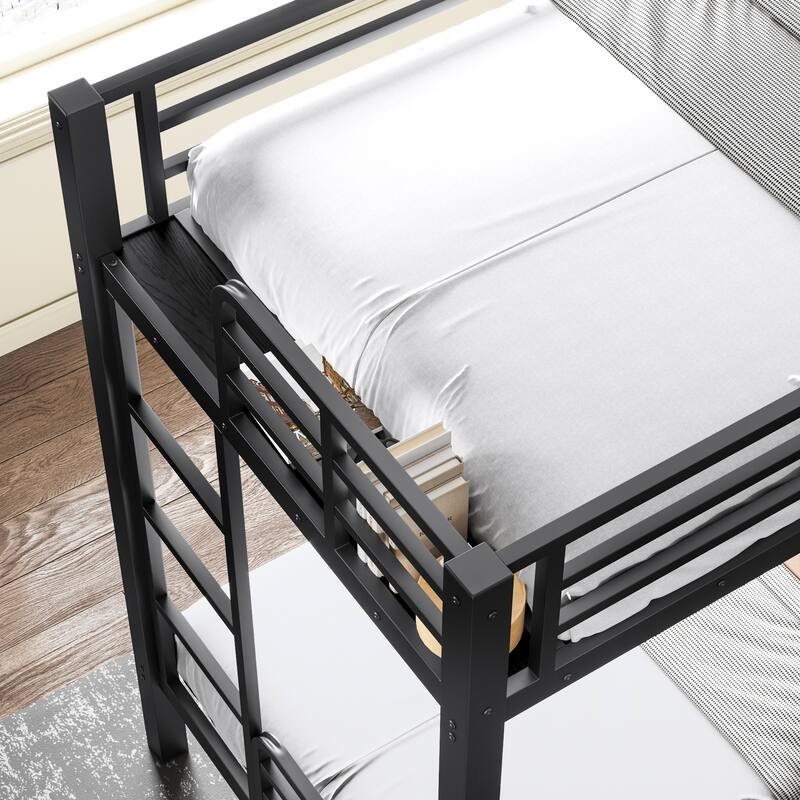 L-shaped Triple Bunk Bed with Desk and Wardrobe, Twin XL over Twin XL Bunk Bed with an Attached Full Loft Bed