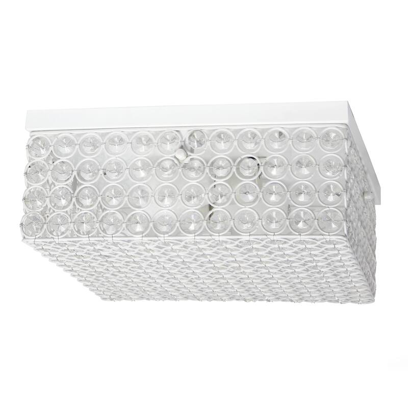 Elegant Designs 12 Inch Elipse Crystal 2 Light Square Ceiling Flush Mount - 12 x 12 x 5 in - White