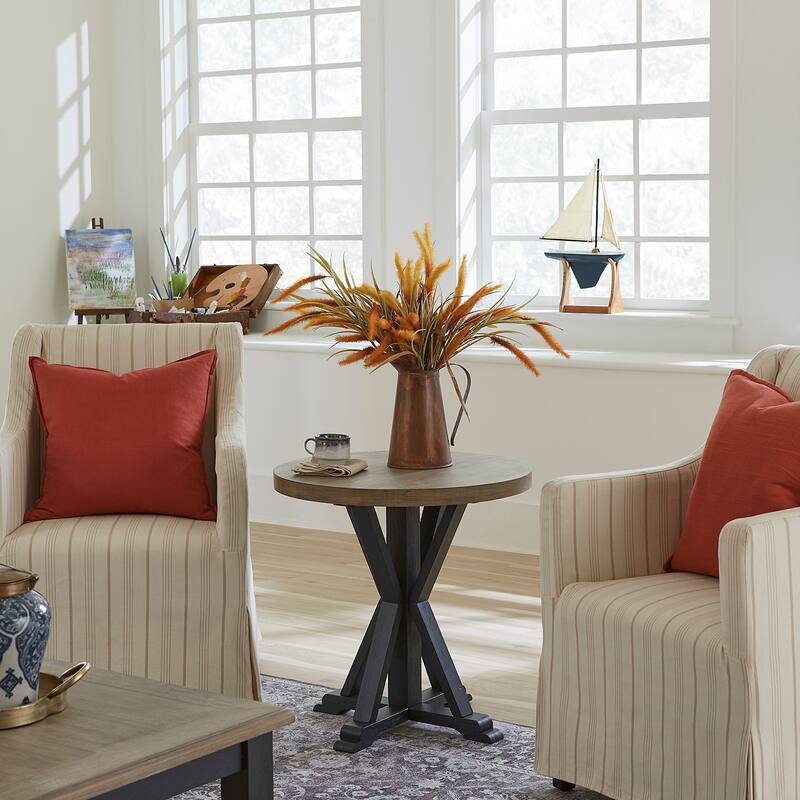 Summerville Wire Brushed Gray Round Accent End Table- Navy - Veneer/MDF