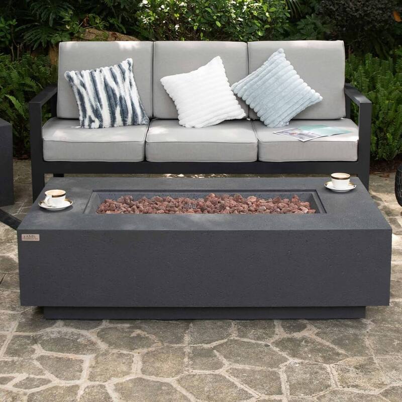 Madison 60" Rectangular Travertine Fire Pit Table by AMS Fireplace