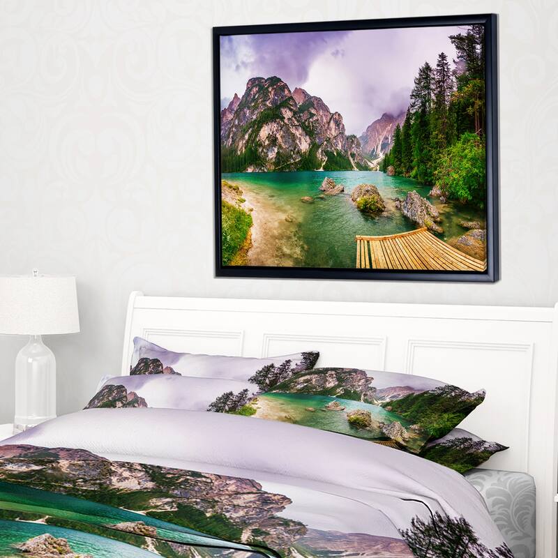 Designart "Mountain Lake Between Mountains" Large Landscape Framed