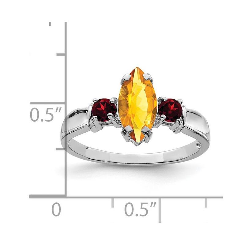 Curata 925 Sterling Silver Polished Open back Citrine and Garnet Ring