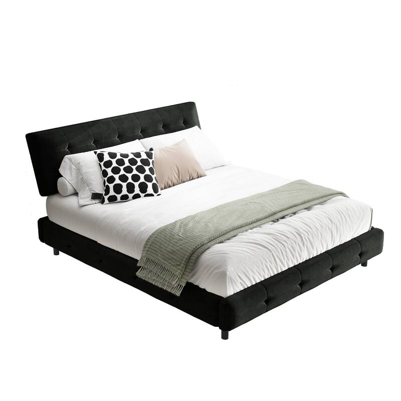 Chenille Upholstered Platform Bed with Tufted Headboard & Footboard, Modern Bed Frame with Metal & Wood Slats for Bedroom