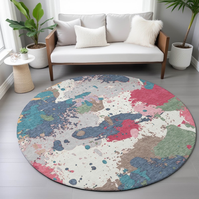 Machine Washable Indoor/Outdoor Modern Splatter Chantille Rug