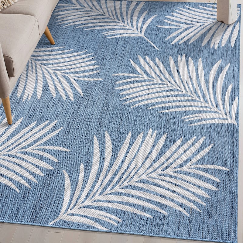 World Rug Gallery Contemporary Palm Leaves Textured Flat Weave Indoor/Outdoor Area Rug