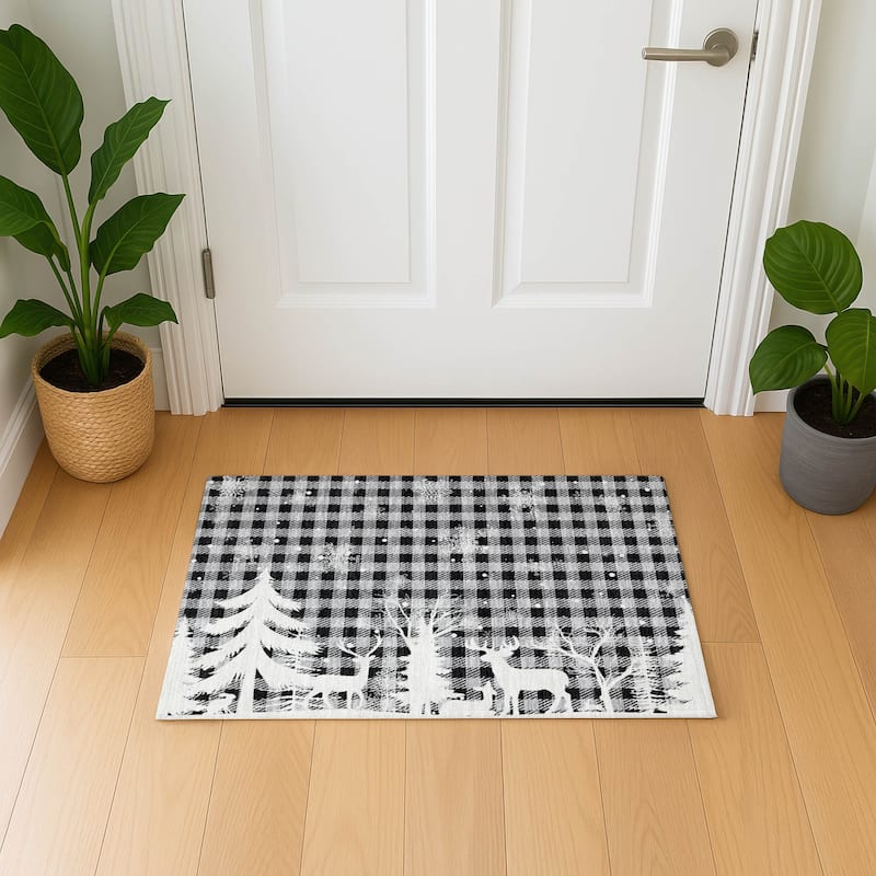 Premium Washable Super Soft Winter Reindeer Tree Mayfield Rug - Gray - 1'8" x 2'6"