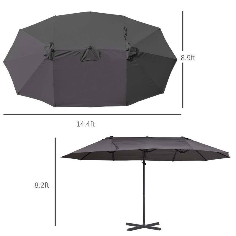 Patio Umbrella 2-Sided Outdoor Parasol with Crank, Cross Base, for Deck Lawn Backyard and Pool, Gray