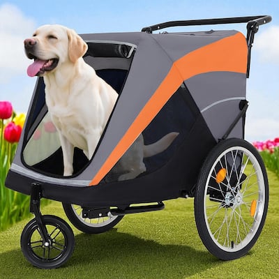 2-in-1 Pet Bike Trailer & Push Cart - 100LB Dog Carrier with Quick Release Wheels, Storage Bag & Safety Leash