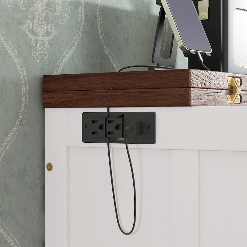 Murphy Bed Cabinet Queen with Storage Drawer and Charging Station, USB Port, Solid Pine Murphy Bedframe for Home Office