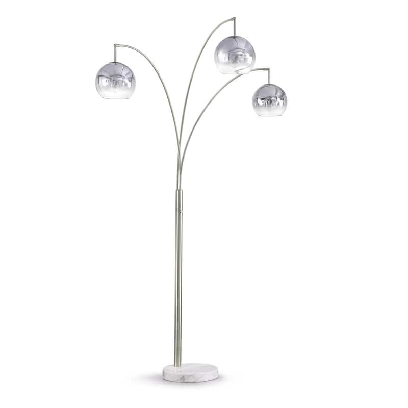 Metro 84"H Glass Globe 3-Light LED Dimmable Arch Floor Lamp with LED Vintage Bulbs - Brushed Nickel /Chrome Glass Shades