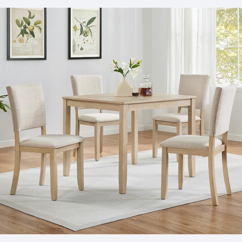 GDFStudio - Silken Minimalist Upholstered Ergonomical Curved Backrest Dining Chairs, Padded Seat, Set of 4 - 17"W - Beige+Light Oak