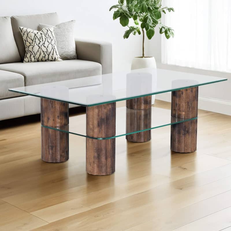 Ivinta 44"W×24"D Rectangular Coffee Table with Tempered Glass Top, Roma Stylish Legs