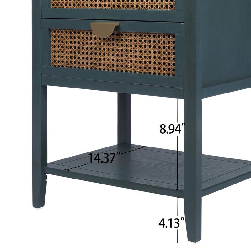 2 Drawer Side table, Naturel Rattan, End table, Suitable for bedroom, living room, study