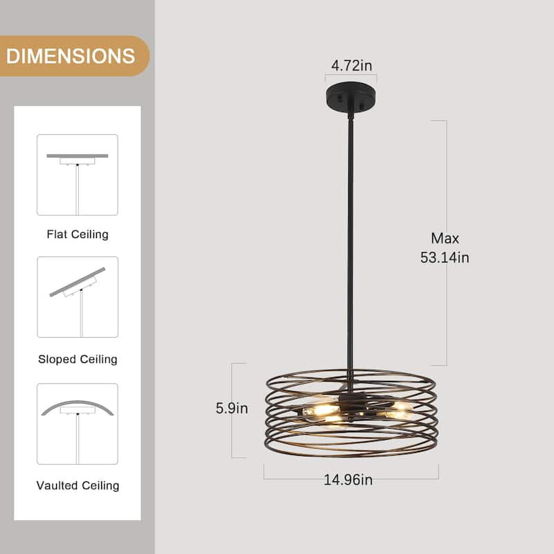 3-Light Vintage Foyer Pendant Hanging Kitchen Island Chandelier Lighting for Dining Room