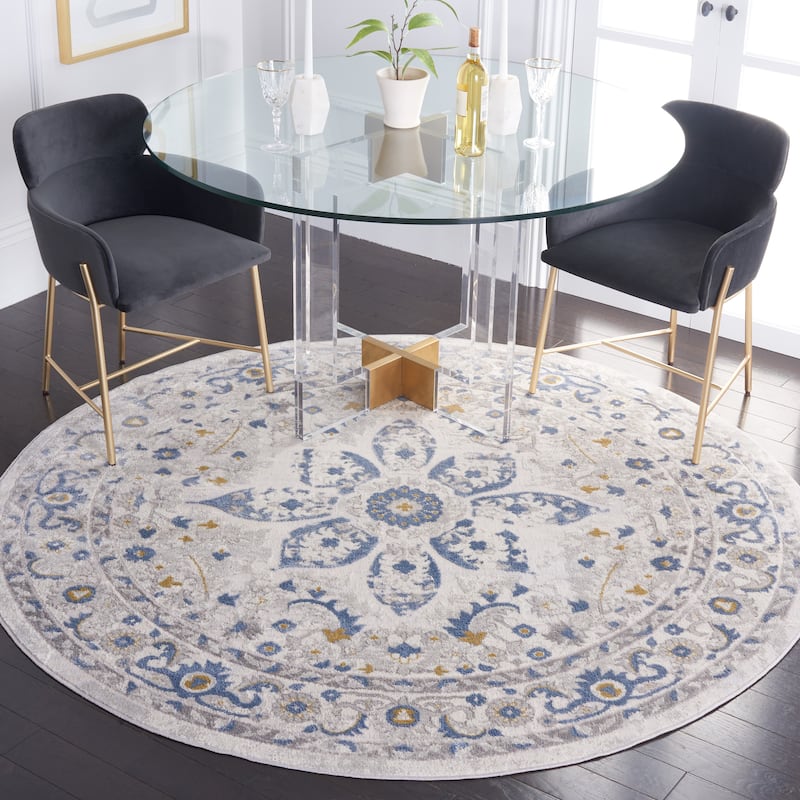 SAFAVIEH Palma Lockie Floral Oriental Rug - 6'7" Round - Light Grey/Blue