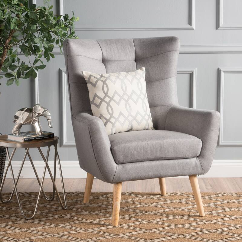 Roomfitters Mid-Century Modern Accent Chair with Tufted Back and Wood Legs, Upholstered Lounge Chair
