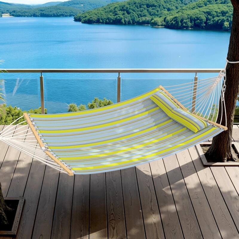 EROMMY Modern Portable Hammock, Hand-Woven Ropes, Anti-Tipping Design for Backyards, Beaches & Campsites - Without Stand - Green Stripes