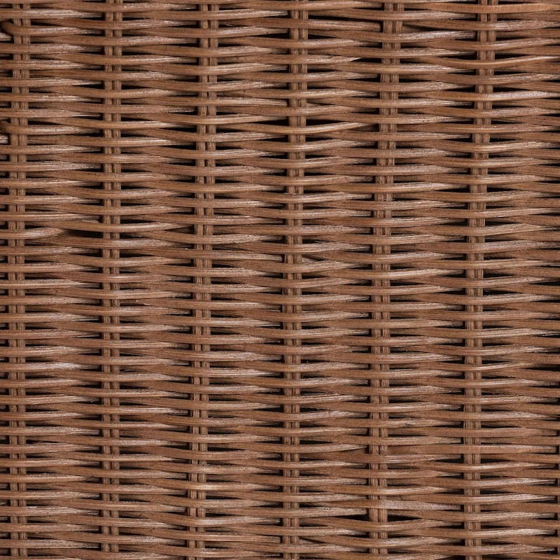 Detta Natural Rattan Sofa with Cushion - Handwoven Wicker Settee with Rolled Arms and Scalloped Skirt Base, Boho Coastal Style