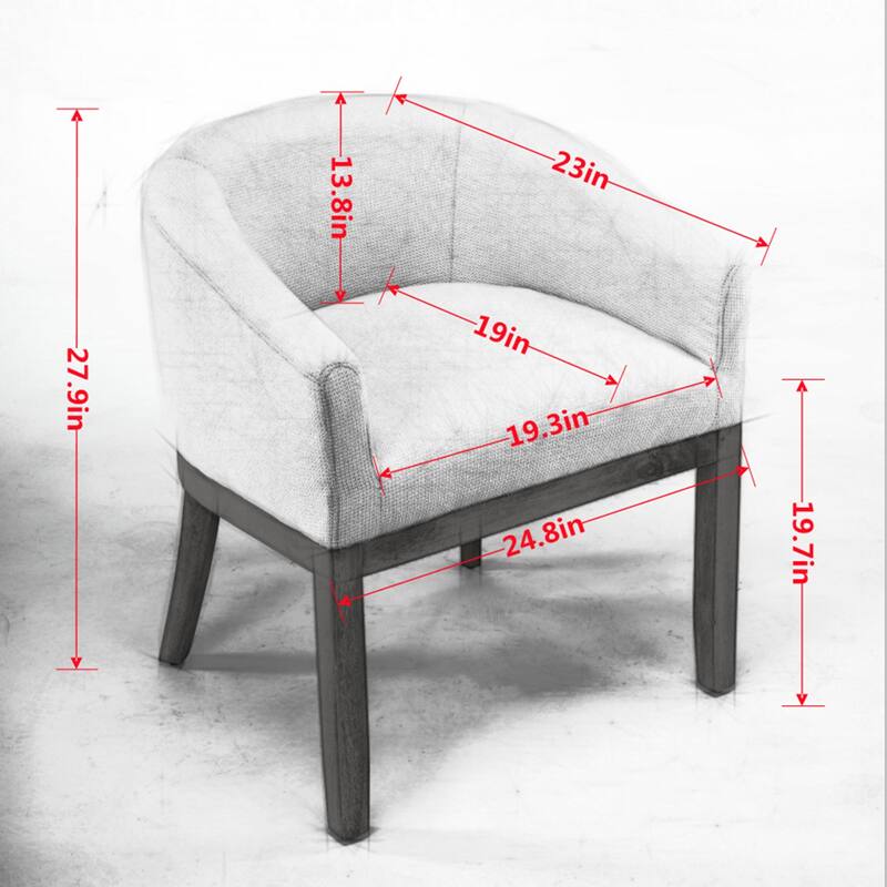 Modern 19" W Upholstered Barrel Dining Chairs with Arms, Farmhouse Linen Accent Chairs with Solid Wood Frame