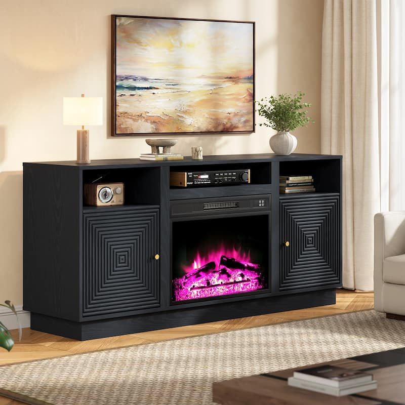 59'' Fireplace TV Stand for TVs Up to 65'' with Storage and Adjustable Shelves