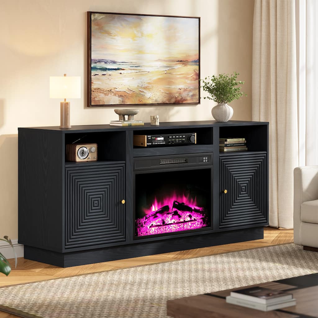 59'' Fireplace TV Stand for TVs Up to 65'' with Storage and Adjustable Shelves