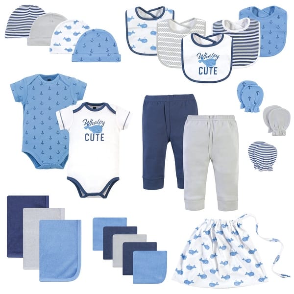 slide 1 of 1, Hudson Baby Infant Boy Layette Start Set Baby Shower Gift 25pc, Blue Whale, 0-6 Months - Blue Whale 0-6 Months - Blue Whale