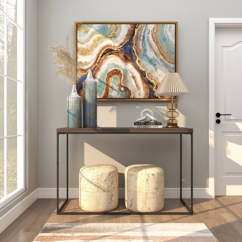 Blue Metal Distressed Tall Geometric Decorative Vase with Grid Pattern and Gold Accents (Set of 2)