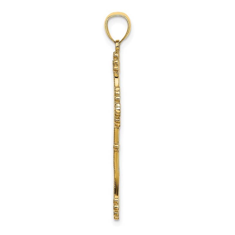 Curata 14k Yellow Gold Beaded Filigree Large Cross Pendant Necklace 18mm x 33mm
