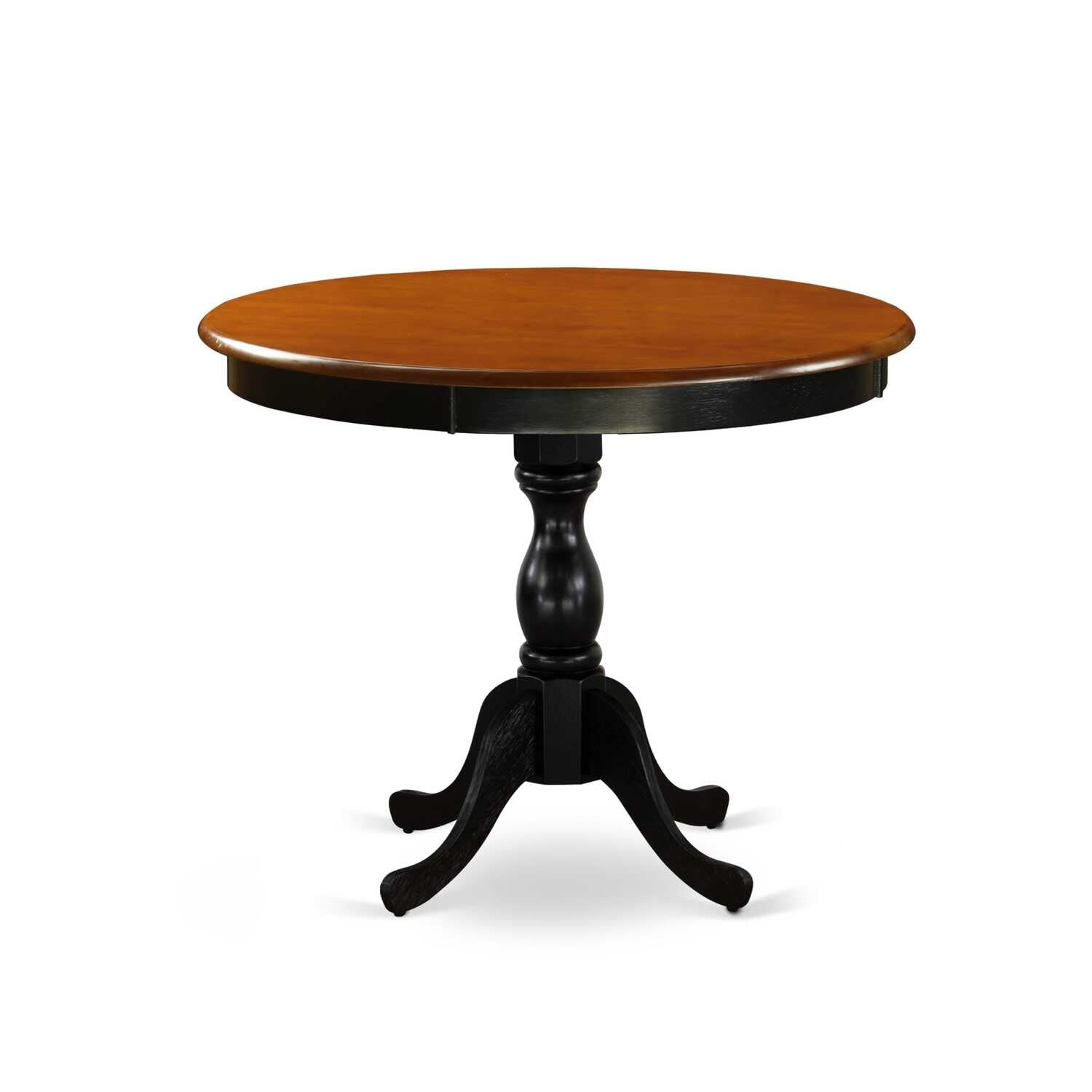 3-Piece Black and Cherry Finish Solid Wood Top - Round Dining Room Set with High Back - Seats 4