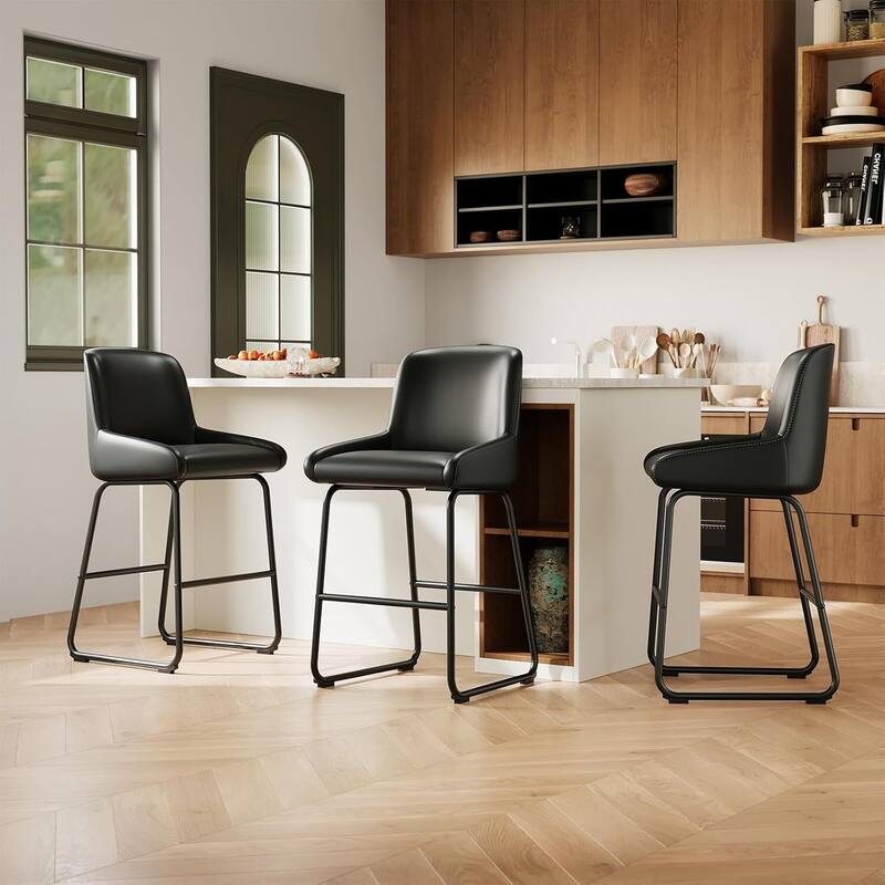 Counter Height PU Leather Bar Stools Set of 3 for Kitchen Island, Counter