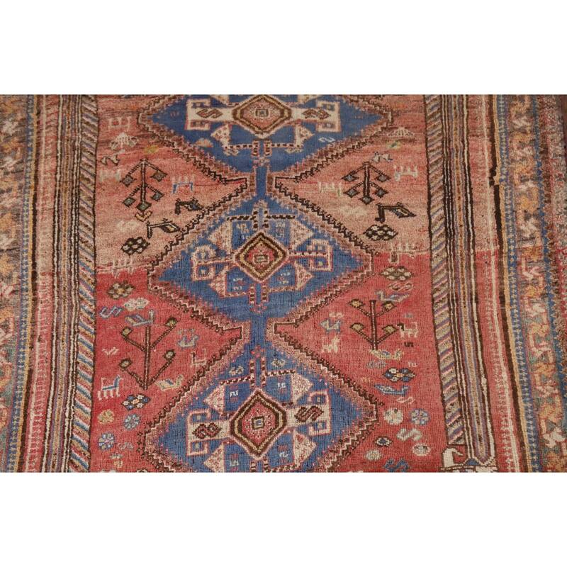 Vegetable Dye Pink Shiraz Persian Antique Rug Hand-knotted Wool Carpet - 4'5"x 6'4"