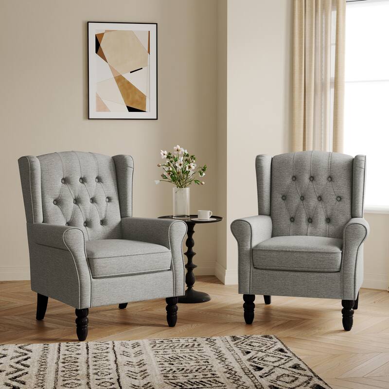 Button-Tufted Accent Club Chair Wingback Armchair Set of 2