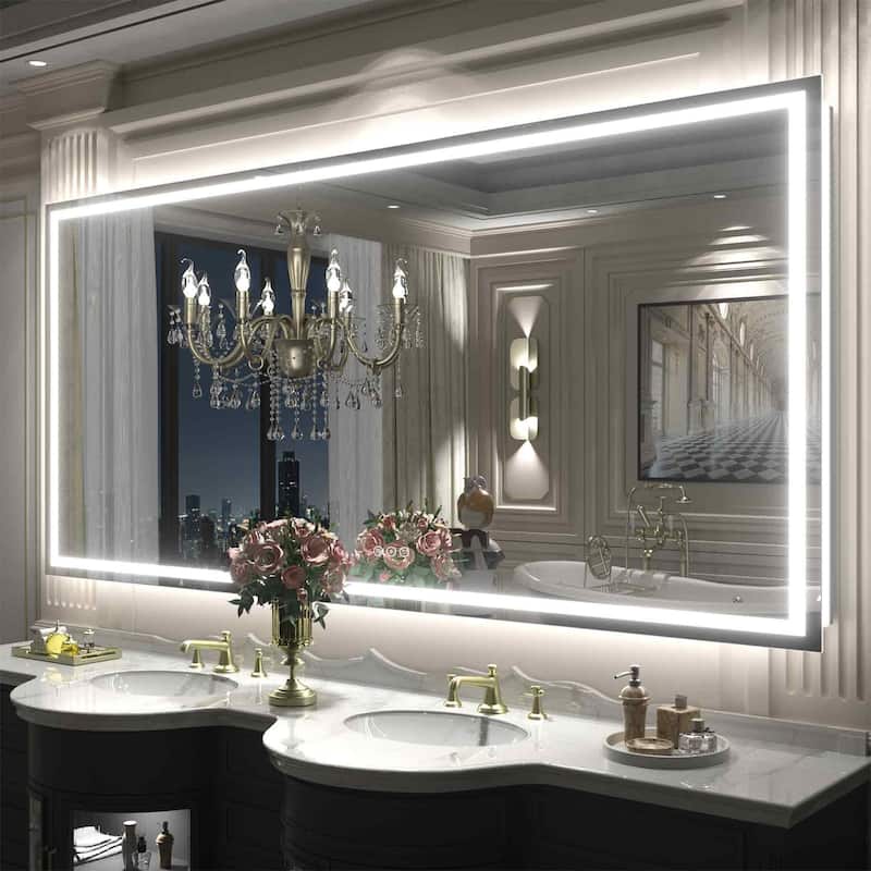 KIOTEE Super Bright Anti-fog LED Bathroom Mirror with Backlit and Front Lighting 3-Year Warranty - 77x36