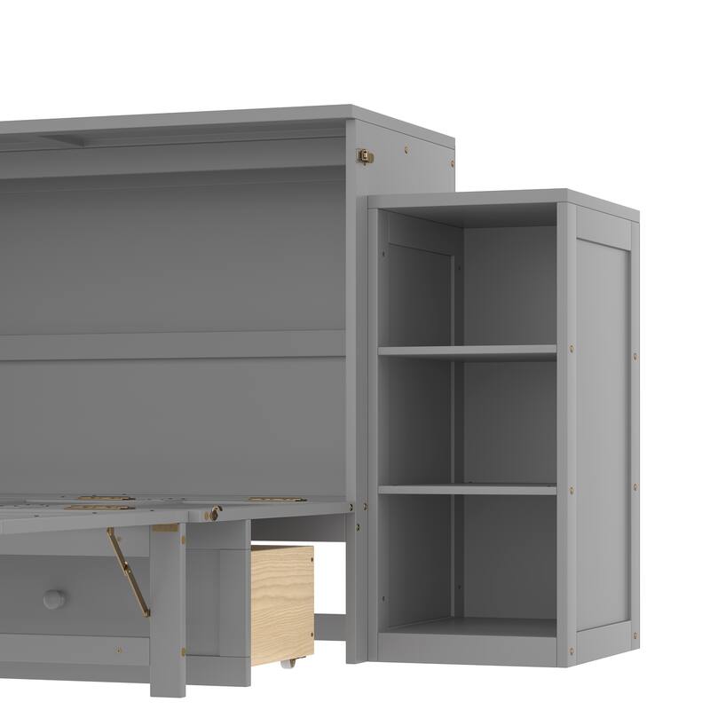 Full Size Murphy Bed with Spacious Storage Drawers and Shelves. Ideal for Guest Rooms or Compact Bedrooms