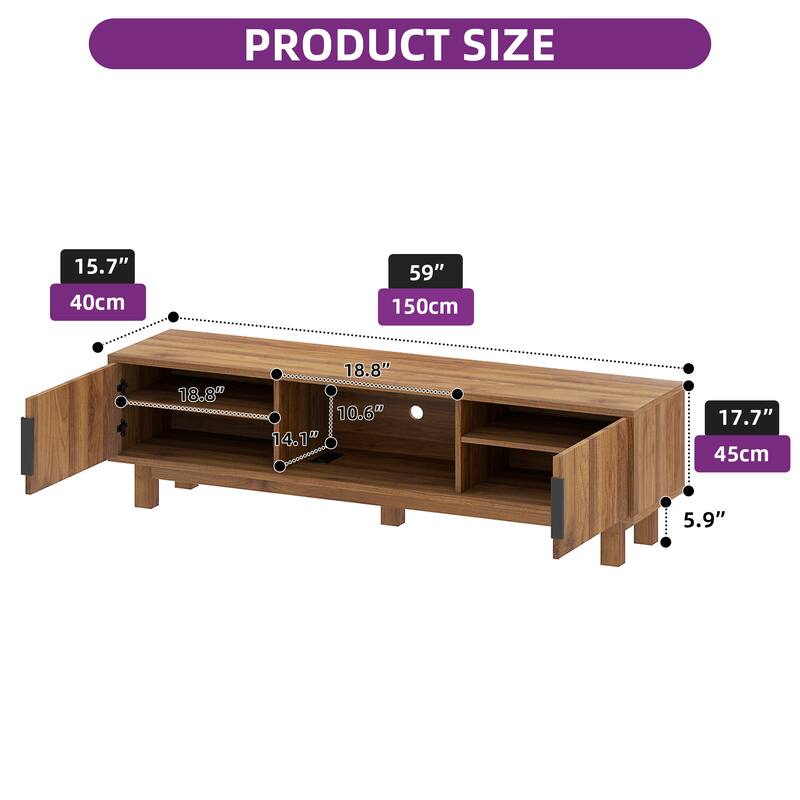 Moasis 59"W Fluted TV Stands for TVs up to 65 Inches, Entertainment Center with Power Outlets