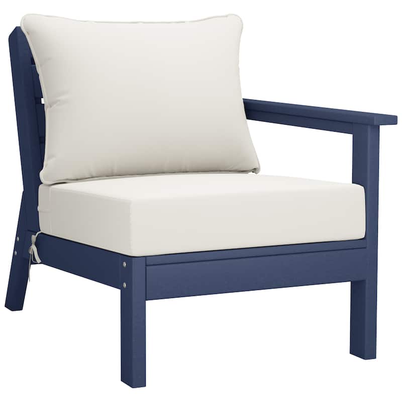 Birchwood All Weather HDPE Outdoor Patio Deep Seating Navy Blue Right Arm Facing Chair With Cushions (1-Piece)