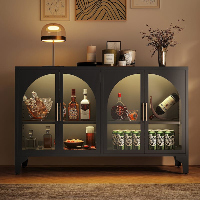 53.2"W Metal Sideboard Buffet Cabinet with Glass Doors