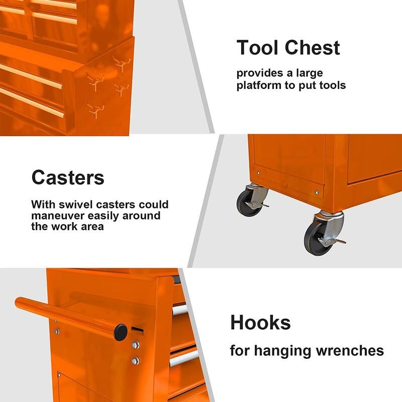 Tool Chest Box Combo with 8 Drawer 24"W, Rolling Tool Storage Cabinet