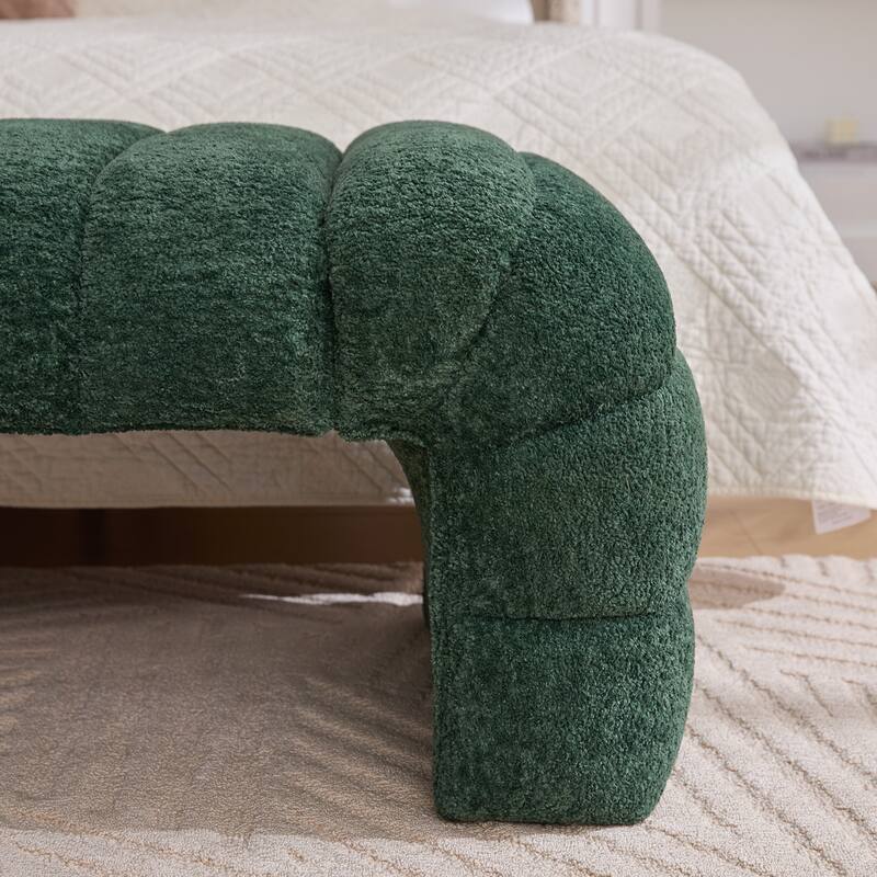 69.7" Chenille Upholstered End of Bed Bench, Modern Armless Curved Long Ottoman for Bedroom or Entryway