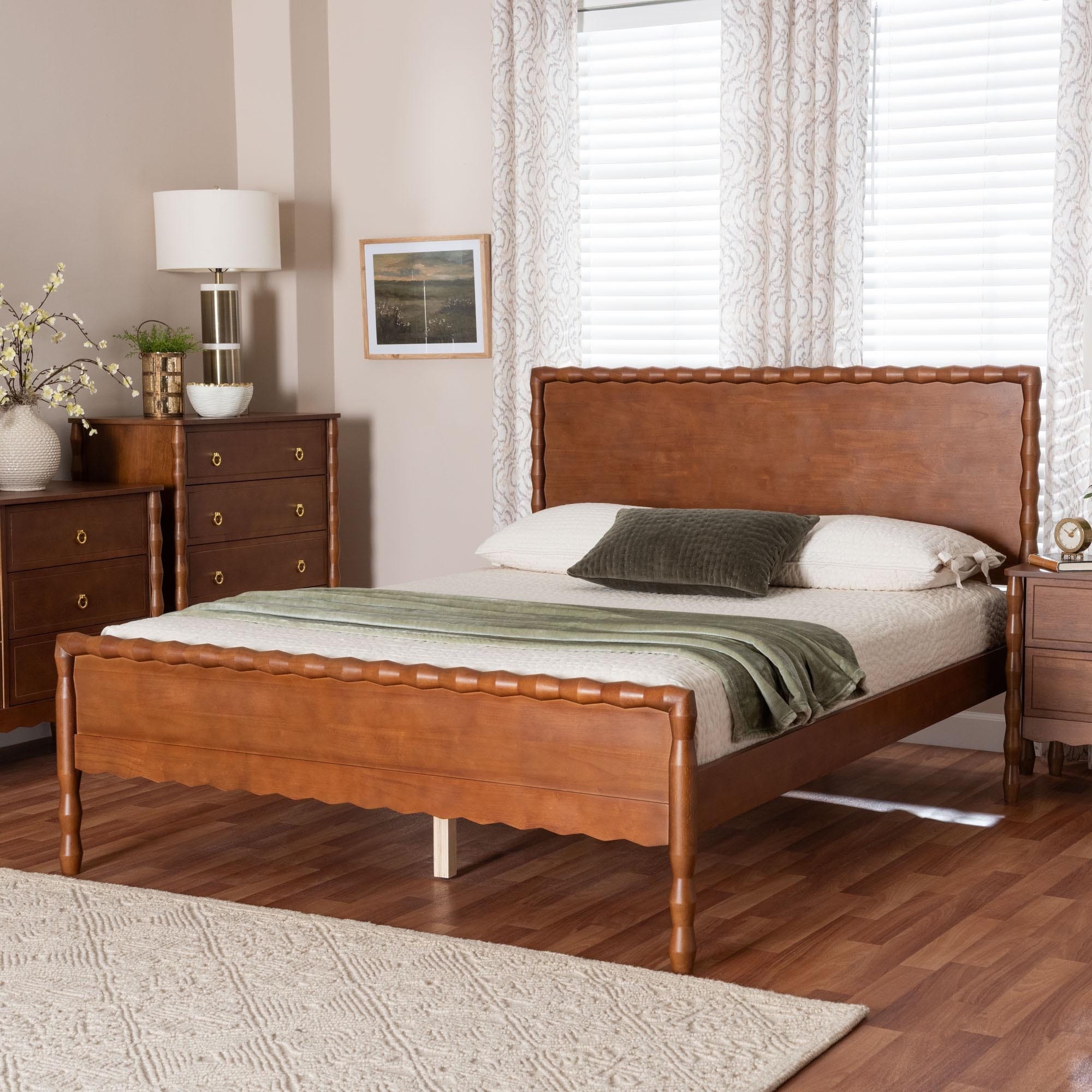 Seamus Platform Bed with Carved Bobbin Frame, Queen
