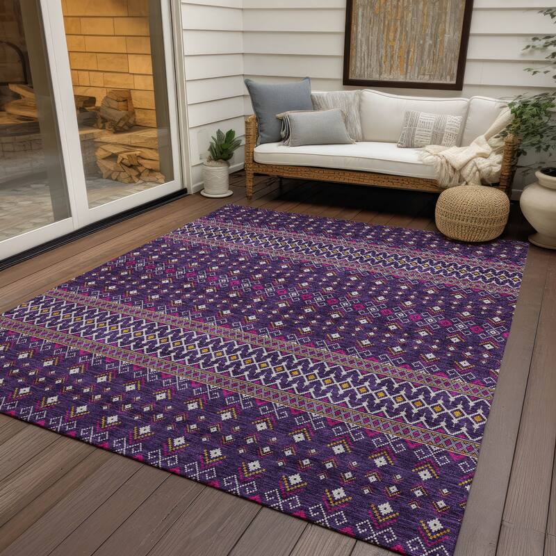 Machine Washable Indoor/ Outdoor Chantille Boho Morrocan Rug