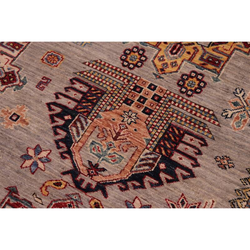 Southwestern Super Kazak Alessia Gray/Beige Hand Knotted Wool Rug - 8'8'' x 12'5''