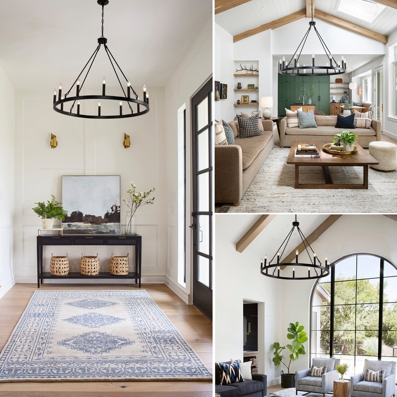 Wagon Wheel Chandelier Black 12 Light Candle Style Outdoor Porch Light Fixtures On Sale Bed Bath Beyond 39594628