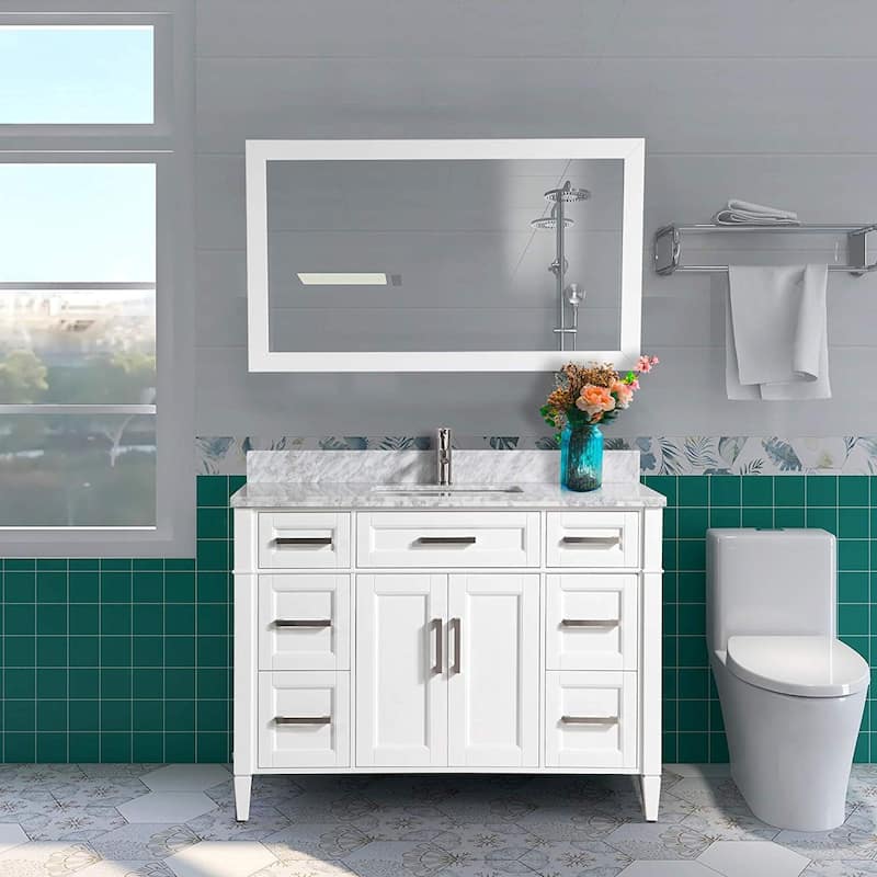 Vanity Art 48-Inch Bathroom Vanity Set with Carrara Marble Top