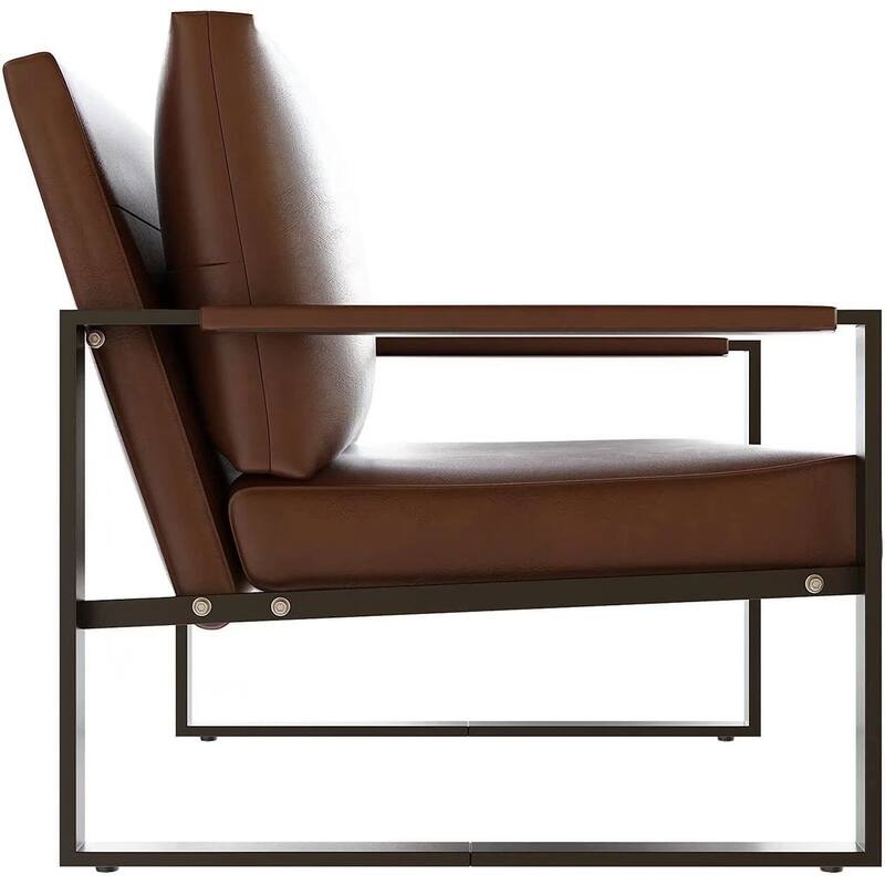 Eureka Modern Vintage Upholstered PU Leather Armchairs, Mid Century Accent Chairs with Steel Frame, Leisure Chairs (Set of 2)